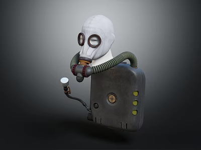 Firefighting Equipment With White Mask Green Breathing Tube Gray Air Tank And Attached Flashlight 3d model