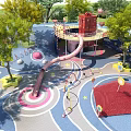 Garden Landscape for Children's Play Area With Slide Colorful Ground And Trees