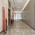 Elegant Elevator Hallway With Marble Floor Modern Wall Panels And Directional Signs 3d model