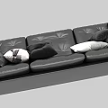 Modern Black Leather Three-Seater Sofa with White And Black Cushions and Metal Legs