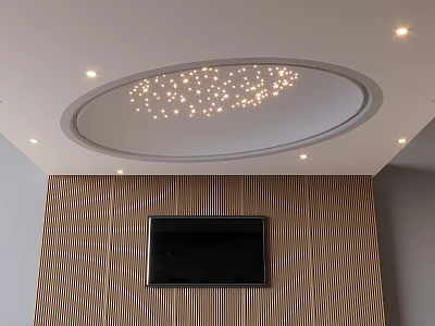 Modern Circular Ceiling Design With Small Lights Decoration Perimeter Strip And Recessed Downlights 3d model