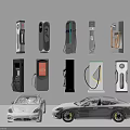 Modern Public Electric Vehicle Charging Stations With White Cars In Urban Area