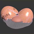 Hatching Animal Egg with 666 Numbers on Cracked Shell and Orange Interior on Transparent Base 3d model