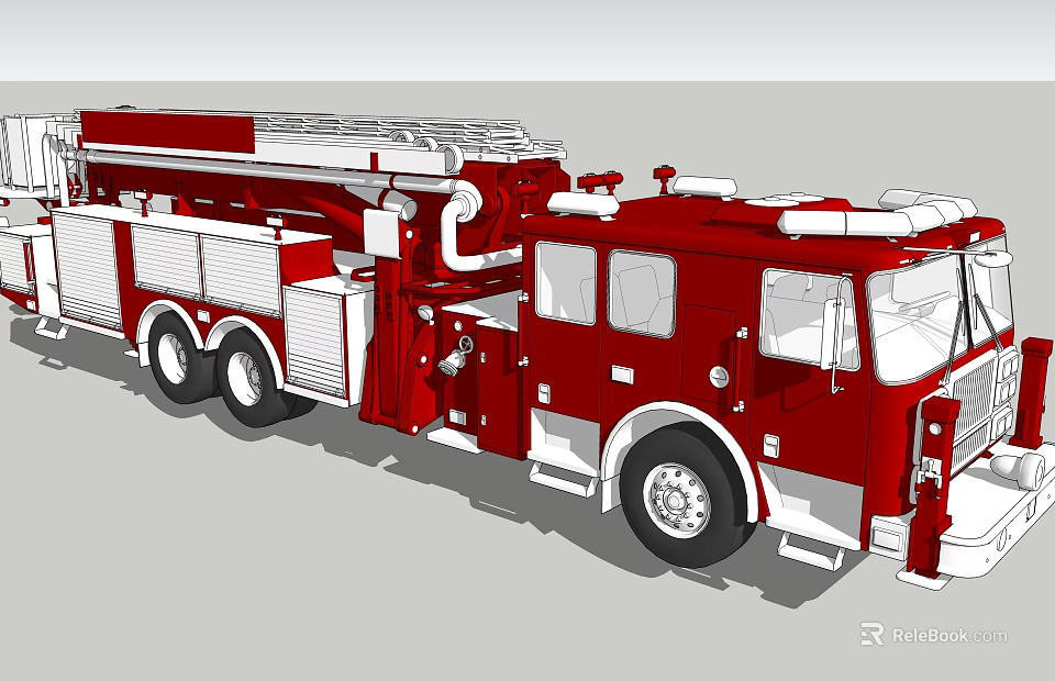 Red Fire Truck With Extended Ladder And Rescue Equipment For Emergency Services 3d model 