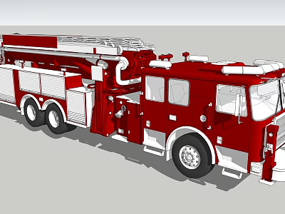 Red Fire Truck With Extended Ladder And Rescue Equipment For Emergency Services 3d model