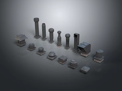 Diverse Architectural Stone Components With Columns Capitals Bases And Decorative Pieces 3d model