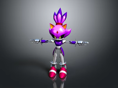 Game And Movie Character Purple Hedgehog With Pink Spines Silver Arms Red Shoes Cartoon Design 3d model