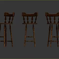 Three Wooden High Back Dining Chairs with Red Upholstered Seats and Slatted Design
