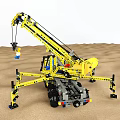 Lego Yellow Crane Construction Toy With Mini Figure On Sand Background 3d model
