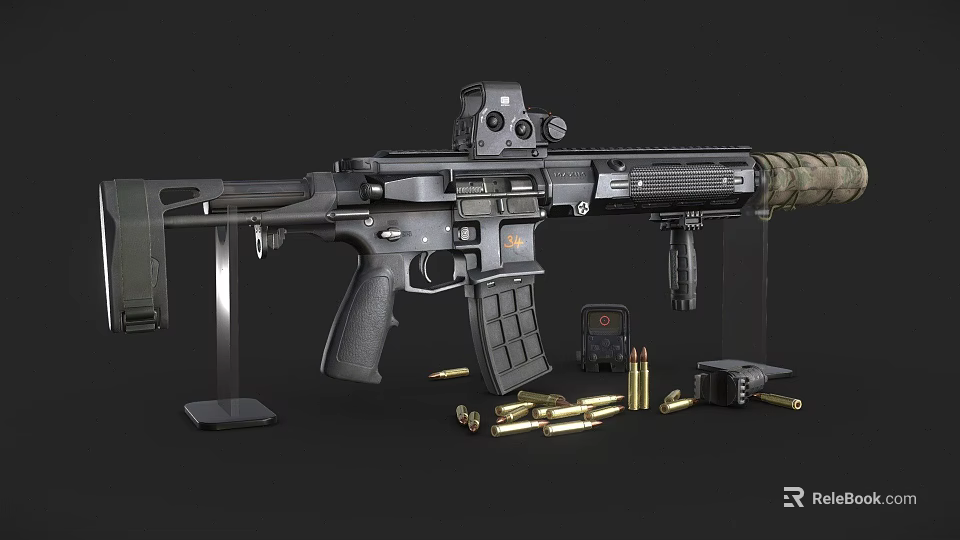 Detailed Modern Tactical Rifle With Scope Magazine Bullets And Accessories 3d model 