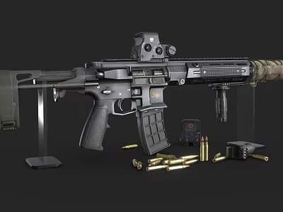 Detailed Modern Tactical Rifle With Scope Magazine Bullets And Accessories 3d model