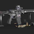 Detailed Modern Tactical Rifle With Scope Magazine Bullets And Accessories