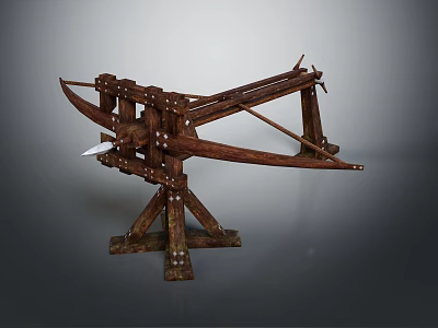 Ancient Medieval Siege Weapon Ballista With Wooden Frame And Metal Components 3d model