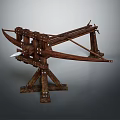 Ancient Medieval Siege Weapon Ballista With Wooden Frame And Metal Components