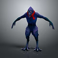 Purple Humanoid Bird Game Movie Character With Red Scarf Sharp Claws And Bird Like Beak