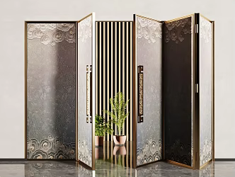 New Chinese style folding door sliding door multi-link sliding door 3d model