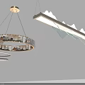 Modern Circular Chandelier With Reflective Metal Rings And Linear LED Strip Design