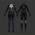 Futuristic Tight Fitting Tech Inspired Bodysuits With Sleek Design And Red Blue Orange Accents