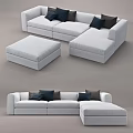 Modern Light Gray Sectional Sofa Set With Dark Accent Pillows And Ottoman 3d model