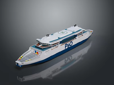 P&O Ferry With White Blue Hull And Modern Upper Deck Design Features 3d model