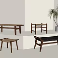 Shoe changing stool bench low stool rattan stool 3d model