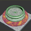 Golden Floral Carved Base With Silver Circular Tray On Square Platform 3d model