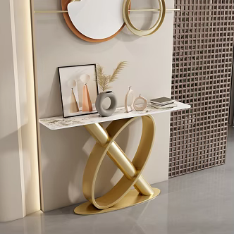 Modern End View Platform Light Luxury End View Platform Golden Iron End View Platform Stone Table Top 3d model
