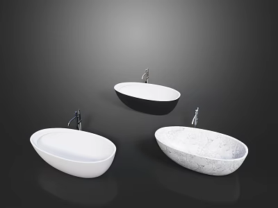 Three Different Bathtubs In White Black And Marble Finish With Faucets 3d model