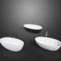 Three Different Bathtubs In White Black And Marble Finish With Faucets