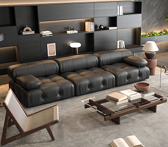 Italian Multiplayer Leather Sofa Combination 3d model