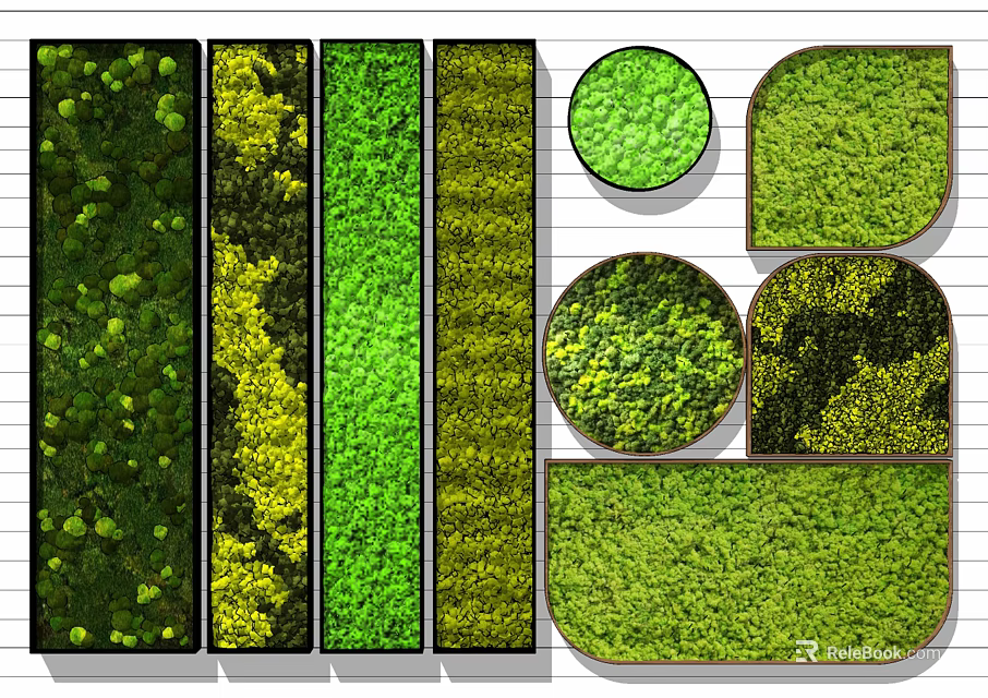 Various Shaped Living Plant Wall Designs With Green Foliage And Textures 3d model 