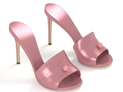Pink High Heel Open Toe Mules With Sleek Metallic Heel And Decorative Button 3d model Pink High Heel Open Toe Mules With Sleek Metallic Heel And Decorative Button 3d model