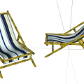 Pair of Bamboo Frame Lounge Chairs with Blue and White Striped Fabric