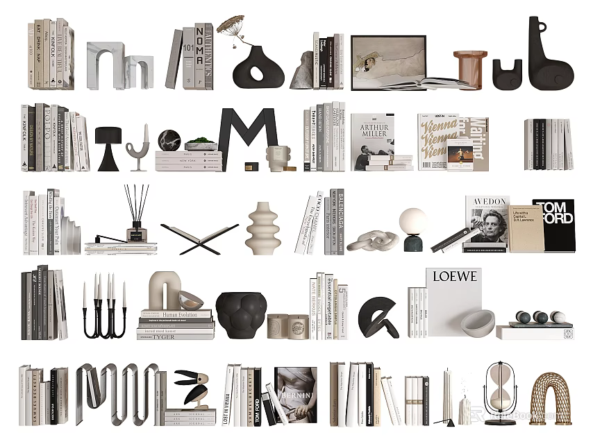 Modern Decorative Ornament Set With Books Sculptures Vases And Letter Decor For Home Decor 3d model 