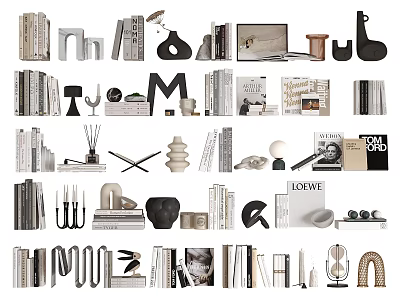 Modern Decorative Ornament Set With Books Sculptures Vases And Letter Decor For Home Decor 3d model