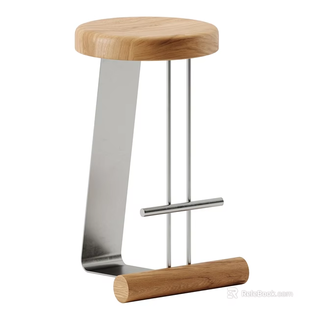Modern Single Chair With Wooden Seat And Metal Frame Design Structure 3d model 