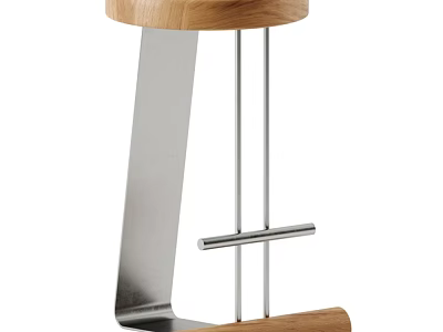 Modern Single Chair With Wooden Seat And Metal Frame Design Structure 3d model