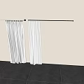 White Curtains Hanging On Rod With Light Wall And Dark Tile Floor