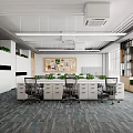 Spacious Modern Office Interior Featuring Workstations Ergonomic Chairs Greenery And Natural Light 3d model