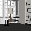 Inflatable Furniture Interior With Black Chair Floor Lamp And Large Windows