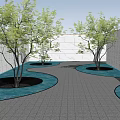 Modern Garden Landscape With Curved Paved Pathway Green Trees And White Walls