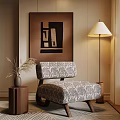 Stylish Interior With Patterned Accent Chair Floor Lamp Vase And Abstract Art