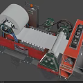 Industrial Reel Processing Machine With White Reel Rollers Red Frame And Green Components