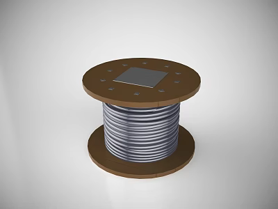 Spool Of Metallic Wire With Brown Circular Base And Square Plate 3d model