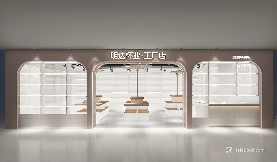 Modern Factory Store Interior With Display Shelves Open Layout And Bright Lighting 3d model 