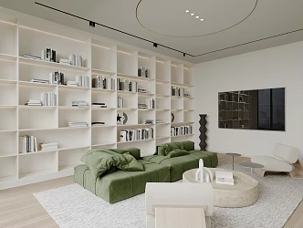 Modern Living Room Home Living Room Multi-person Sofa Single-person Sofa Leisure Chair Hole Stone Coffee Table Combination Bookcase 3d model