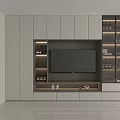 Modern TV Wall Unit With LED Lighting Glass Doors And Storage Cabinets