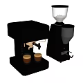 Sleek Black Household Appliances Featuring Coffee Machine and Grinder with Two Coffee Cups