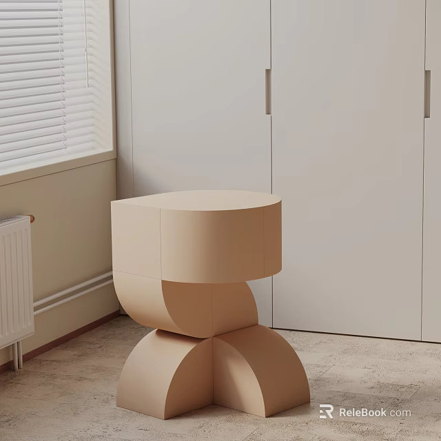Modern Beige Side Table With Geometric Stacked Structure In Minimalist Living Room 3d model 