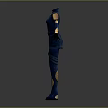 Futuristic Humanoid Character Blue Outfit With Yellow Accents High Collar Gloves And Boots